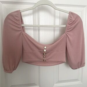 Nasty Gal Blush Buttoned Puff Sleeve Crop Top